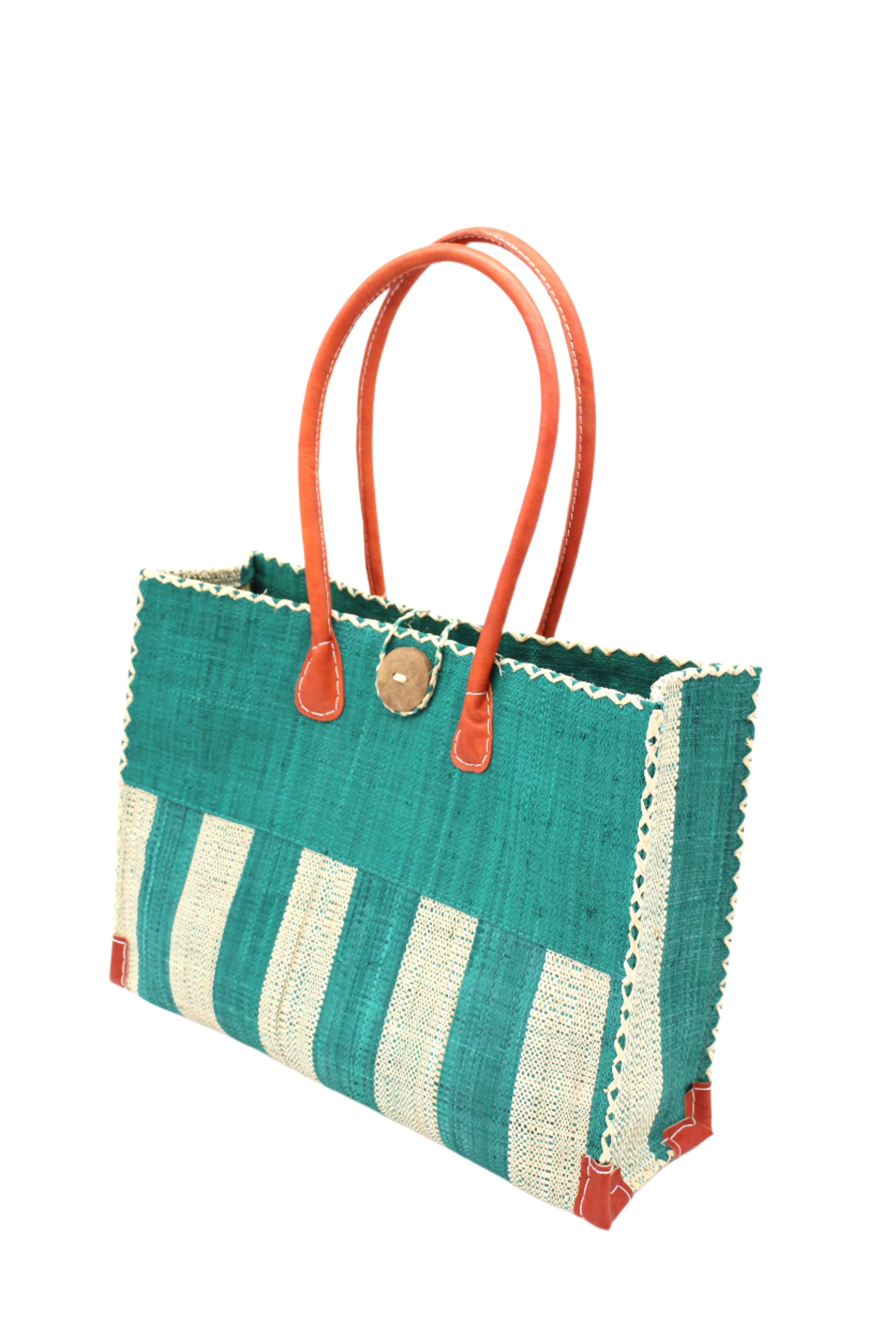Shebobo - Wholesale Shoulder Bag - Unisex - Zafran Two Tone Wide Stripe Straw Beach Bag6