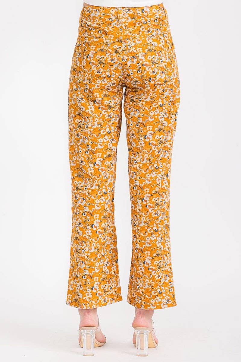 MUSTARD FLORAL PRINT CORDUROY STRAIGHT LEG PANTS for wholesale on Faire3