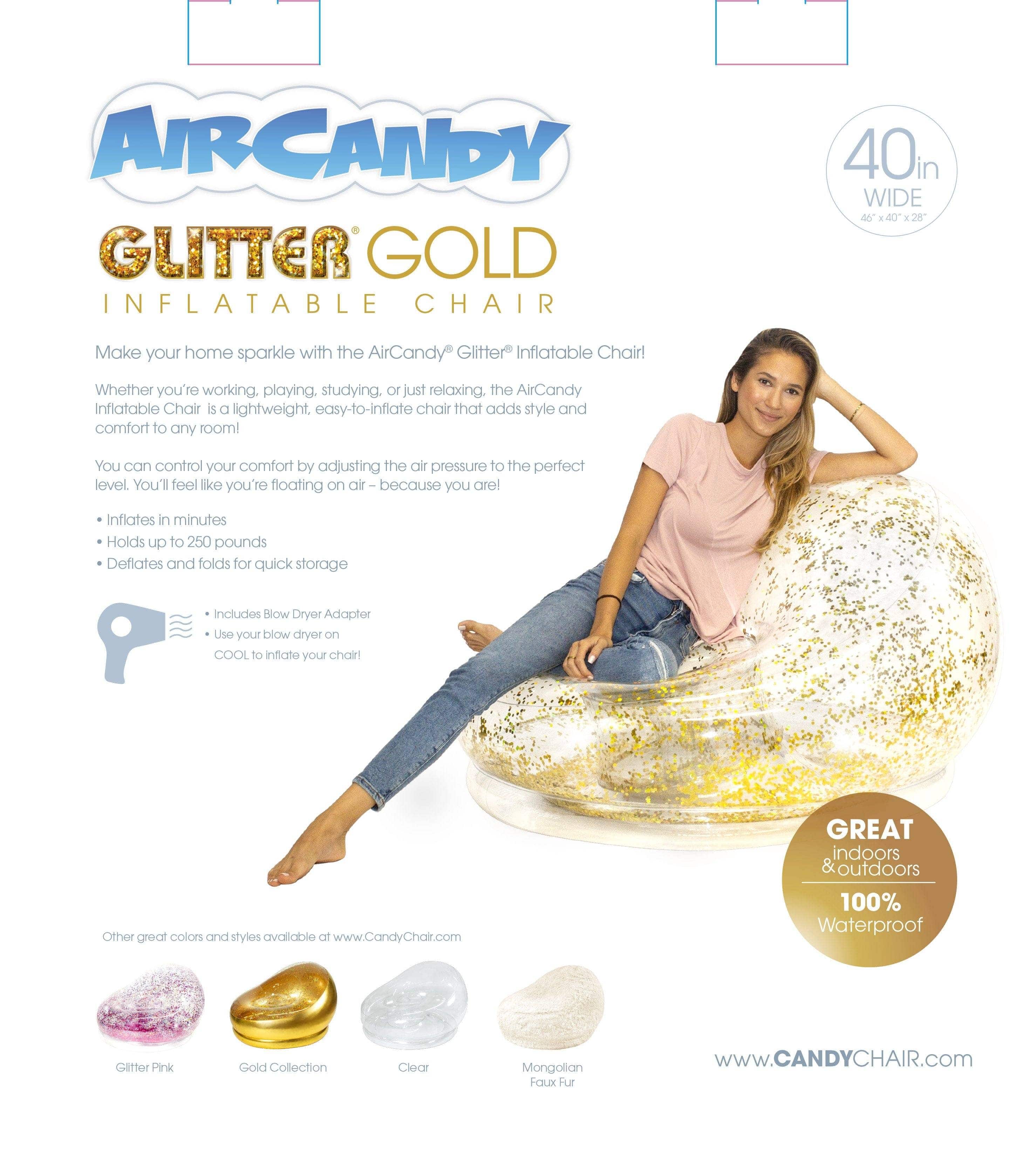 PoolCandy – wholesale Stol – AirCandy Guldglittrig Uppblåsbar Stol14