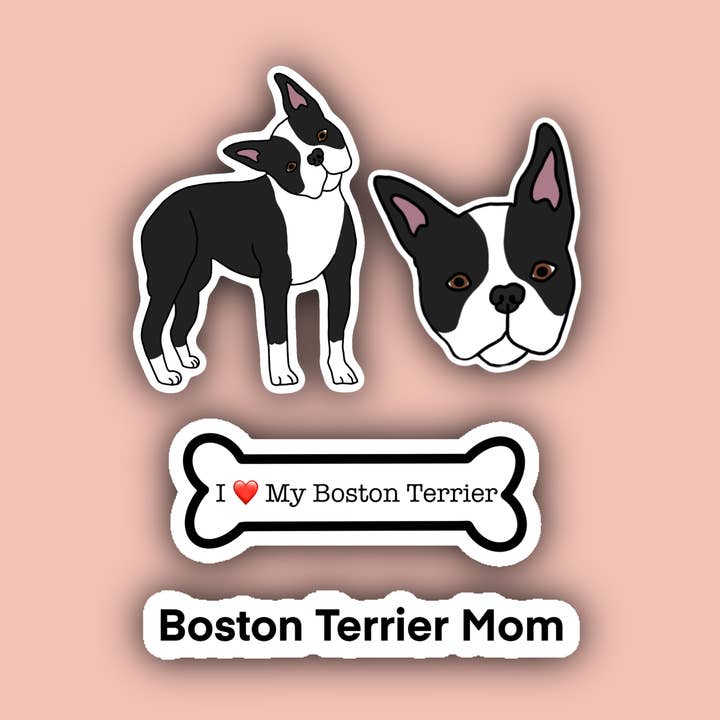 Boston Terrier Sticker Pack - 4 Waterproof Sticker for wholesale by Delmarva Stickers