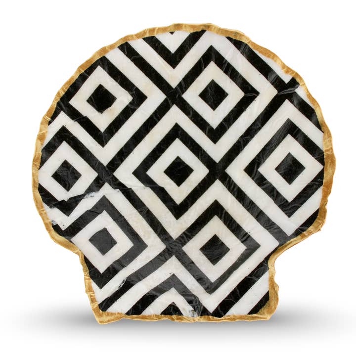 Black and White Geometric Shell for wholesale by Traci's Beads