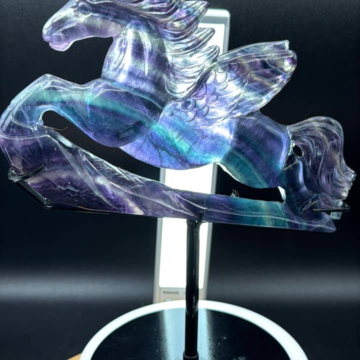 The 7 Directions - Wholesale Spiritual Stone/Crystal - Exquisite Rainbow fluorite Flying horse Pegasus H2087