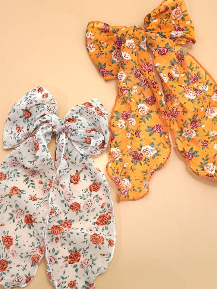 FLORAL FLOWER ORGANZA BOW RIBBON HAIR CLIPS | 40H967 for wholesale by JOSSLYN by wall to wall