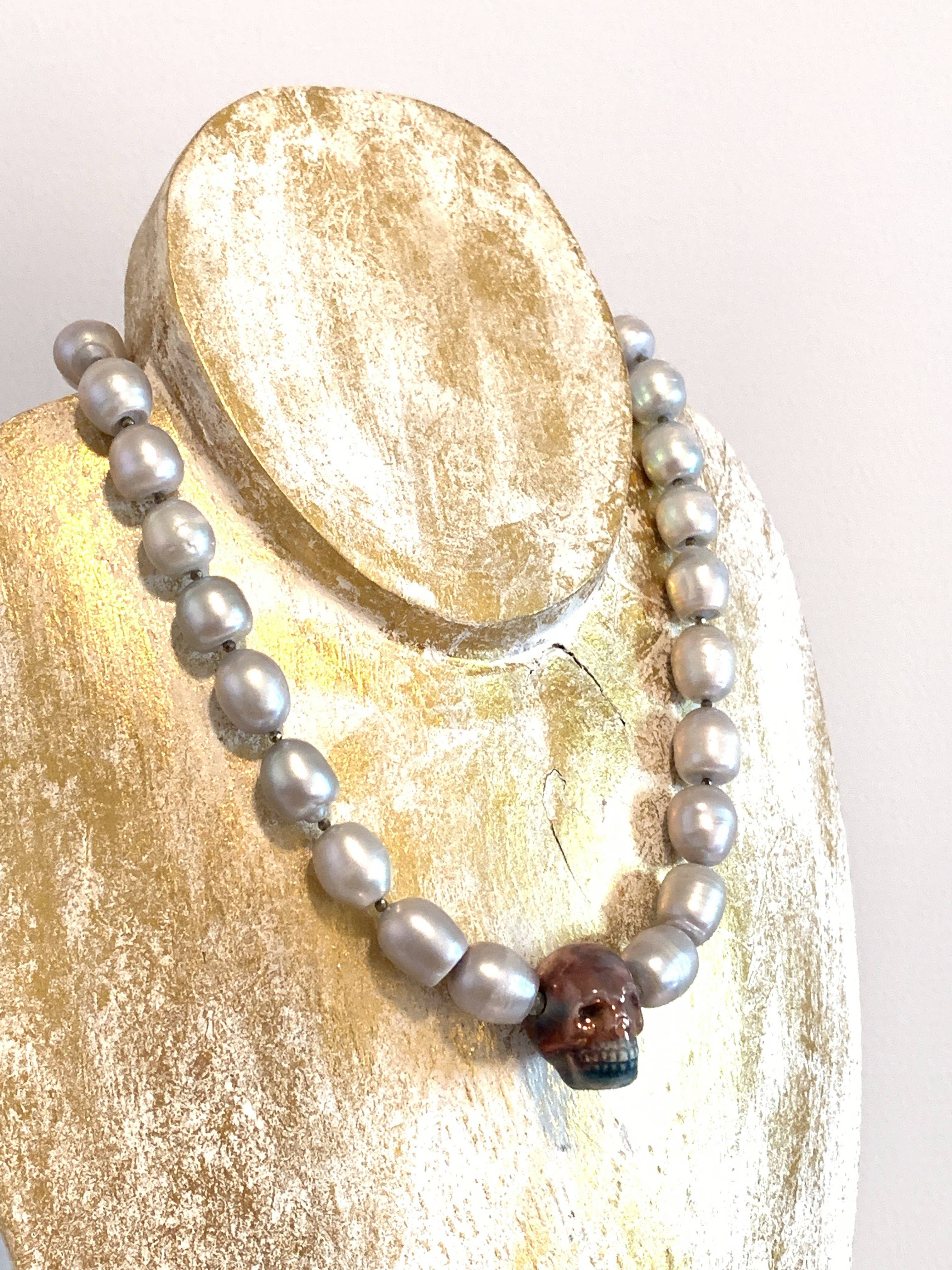 Solid Design Studios - Wholesale Beaded/Pearl Necklace - One-of-a-Kind Ceramic Skull & Freshwater Pearl Necklace3