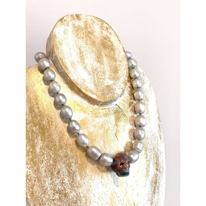 Solid Design Studios - Wholesale Beaded/Pearl Necklace - One-of-a-Kind Ceramic Skull & Freshwater Pearl Necklace3