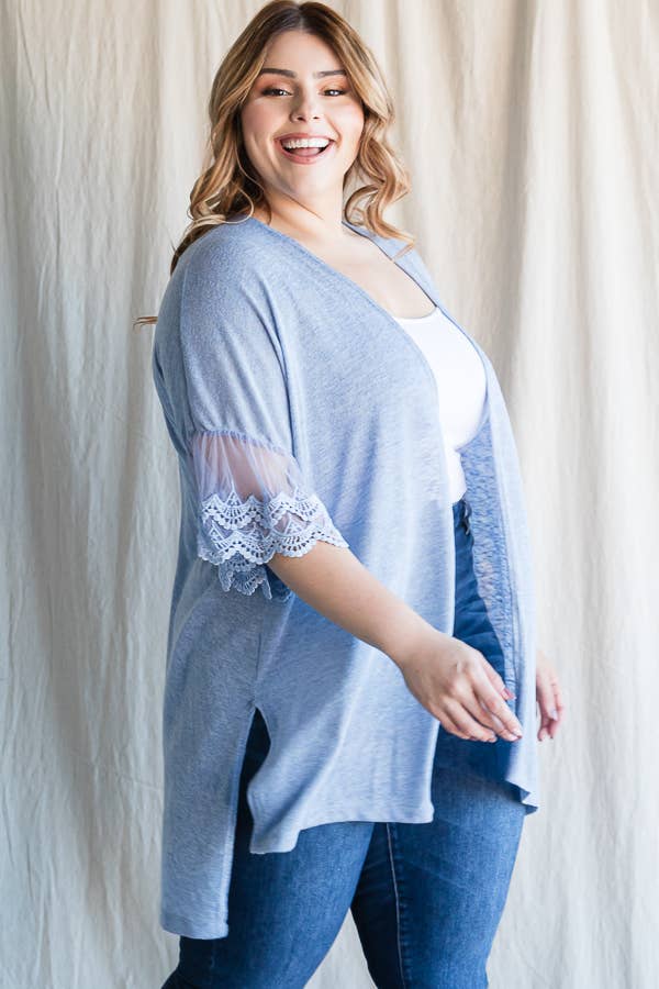 7th Ray – Engroshandel Cardigan - Dame – [PLUS SIZE] Cardigan til kvinder med blondeærmer til hverdagsbrug T4485XL10
