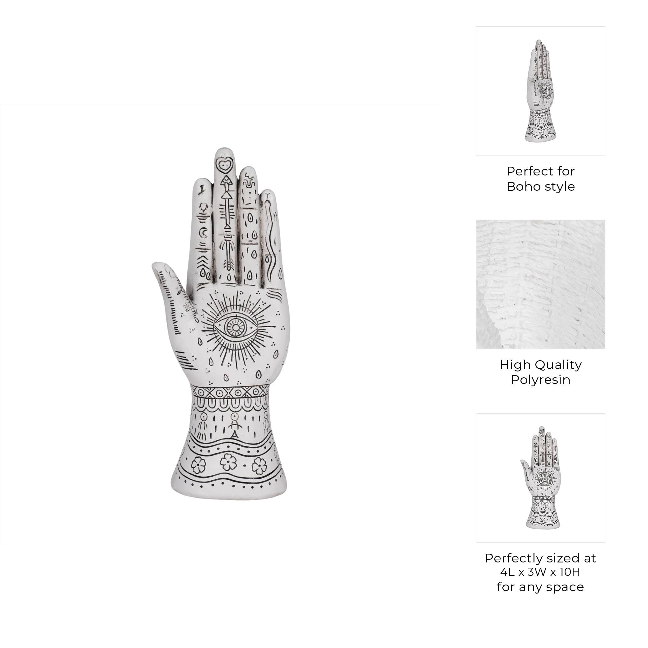 Sagebrook Home - Wholesale Decorative Tabletop Object - Sculpture - White Resin Symbolic Eye Tattoo Hand, 10 in.2