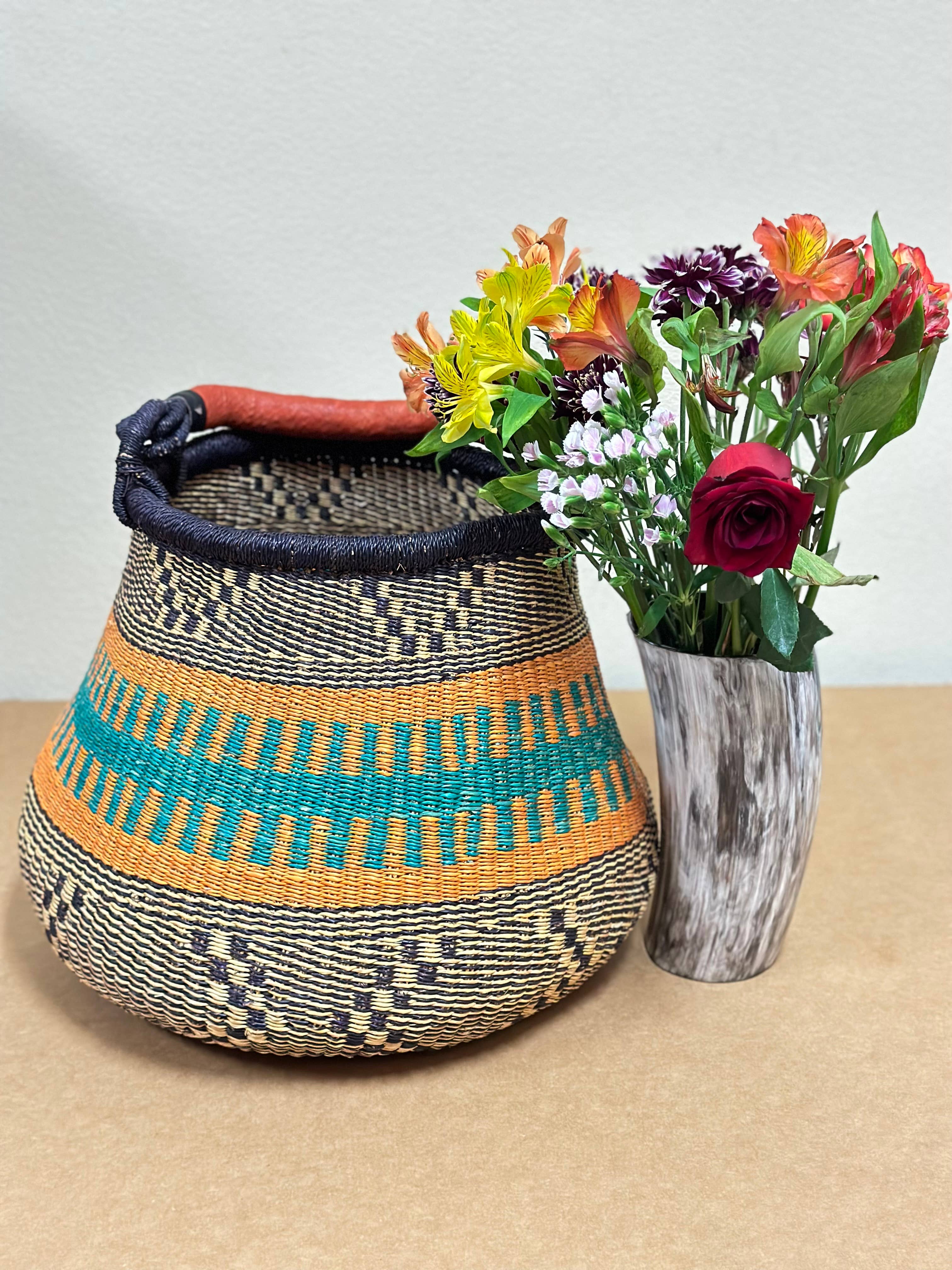 The African Home Goods - Wholesale Basket - Ghana Pot Basket Orange - diameter: 16"-18"; depth: 13"-15"3