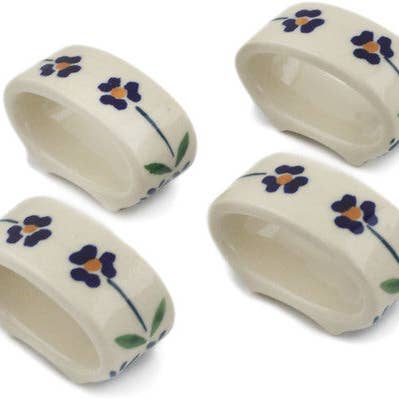 Set of 4 Napkin Rings Mariposa Lily Theme for wholesale by Polmedia Polish Pottery