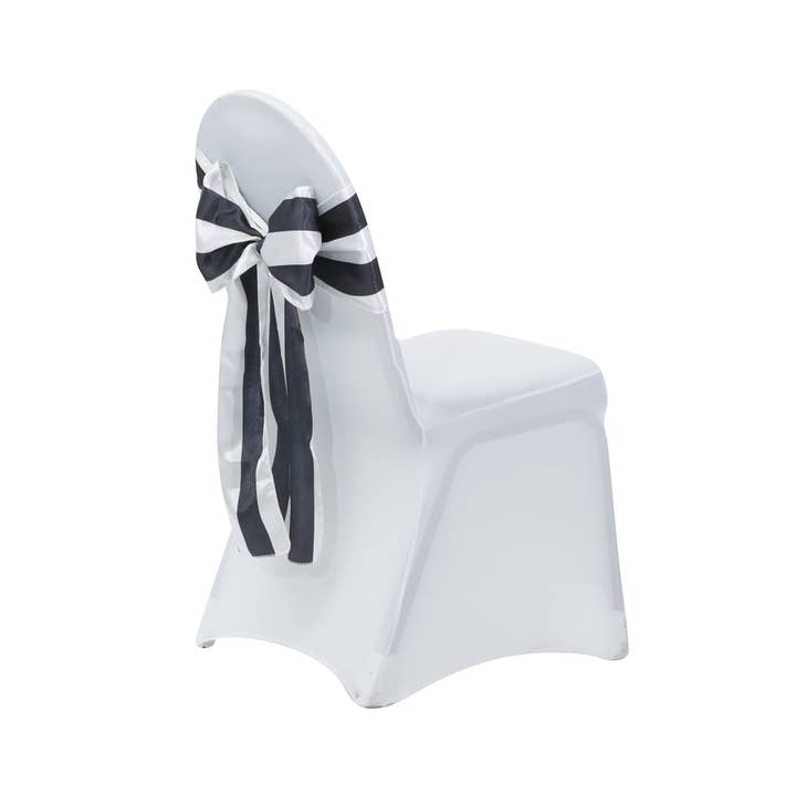 YOUR CHAIR COVERS - Wholesale Chair/Sofa Slipcover - Satin Sashes Black/White Striped (Pack of 10)