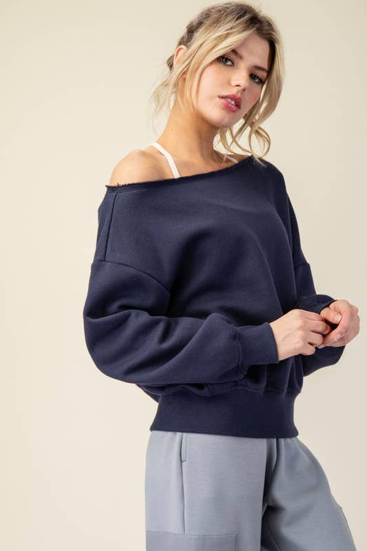 Sunday Morning - Wholesale Sweatshirt - Women's - T6899PL37 PLUS SIZE OFF SHOULDER FRENCH TERRY FLEECE TOP3