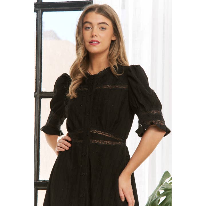 Sweet Generis - Wholesale Dress - Women's - CHIC WOVEN MAXI BUTTON DOWN SHIRT DRESS WITH TRIM LACE DETAI3