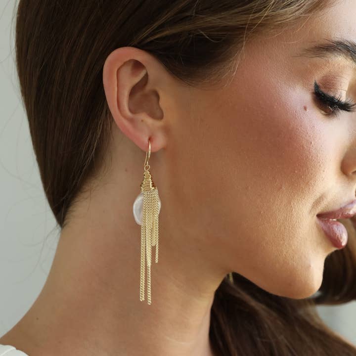 Boucles d'oreilles à pampilles en perles baroques (1E41) pour la vente par iBijoux