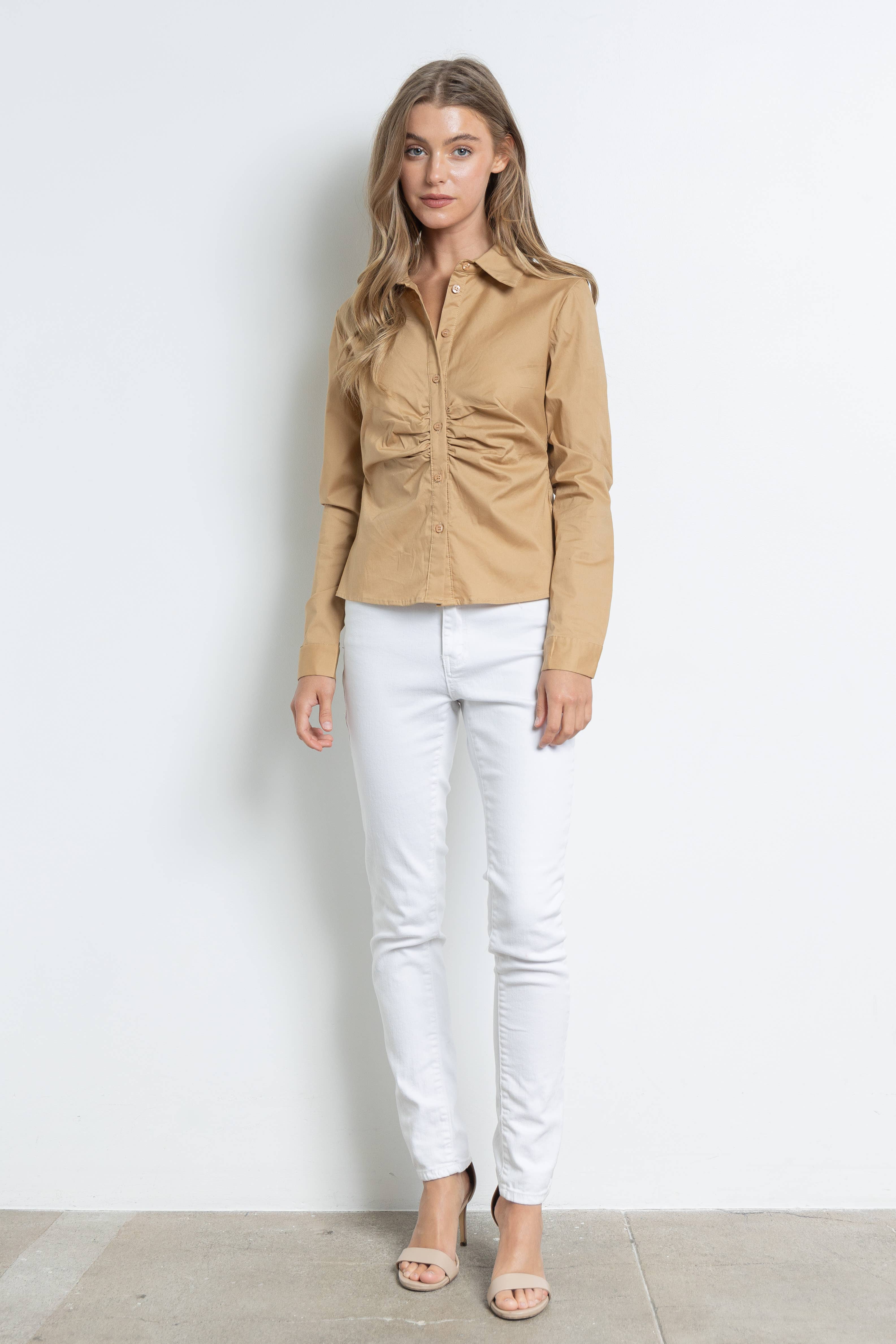 KIWI - Wholesale Button Down Shirt - Women's - IT2349-1 Ruched cotton shirt9