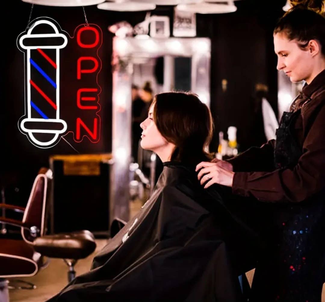 Salon Equipment Pros - Vente Enseignes néon - OP-Tech Barbershop Enseigne Lumineuse LED Ouverte 16"3