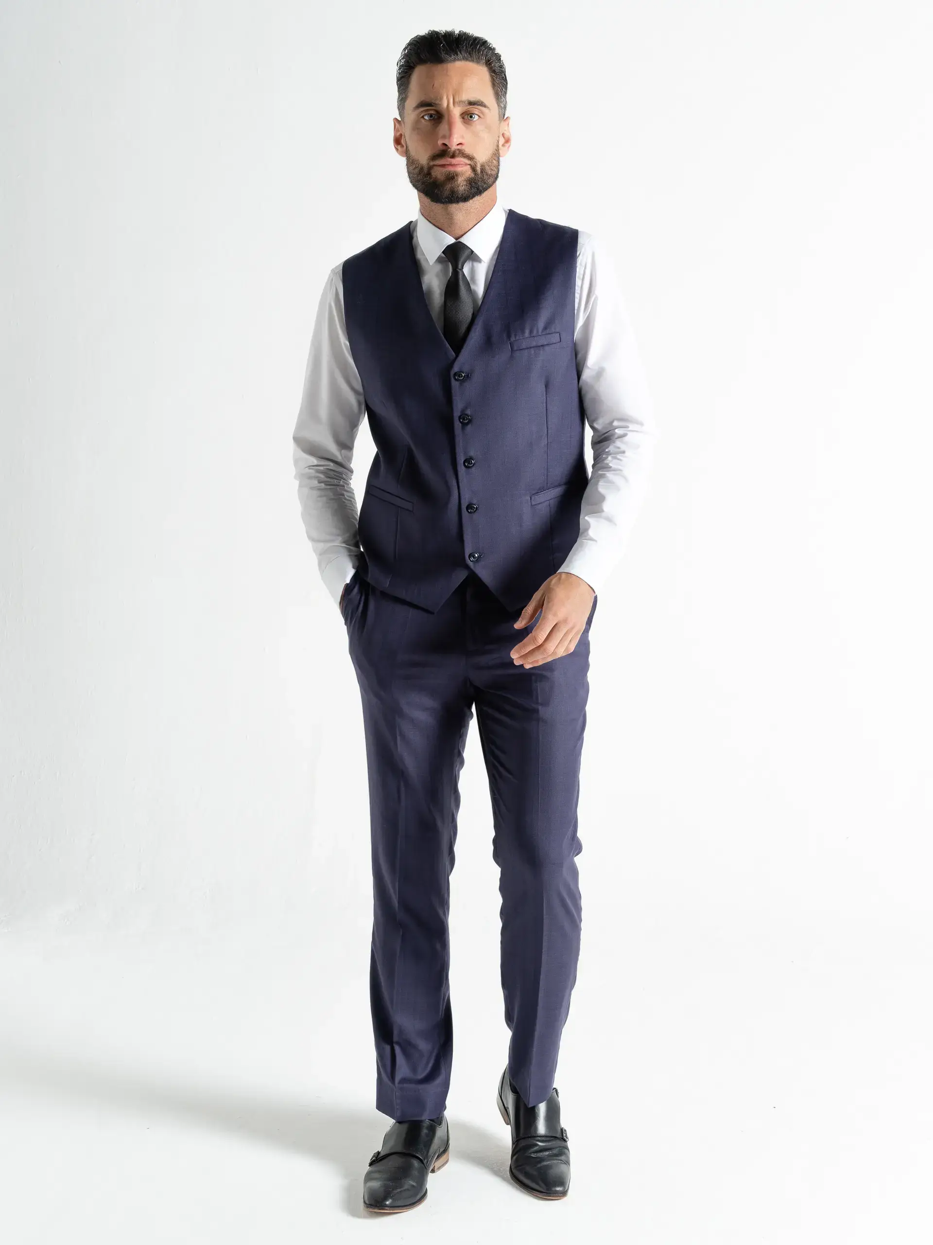 V2 classic – wholesale Suit set – men's – Chelsea - Plum with Blue Pinstripe Three Piece Suit2