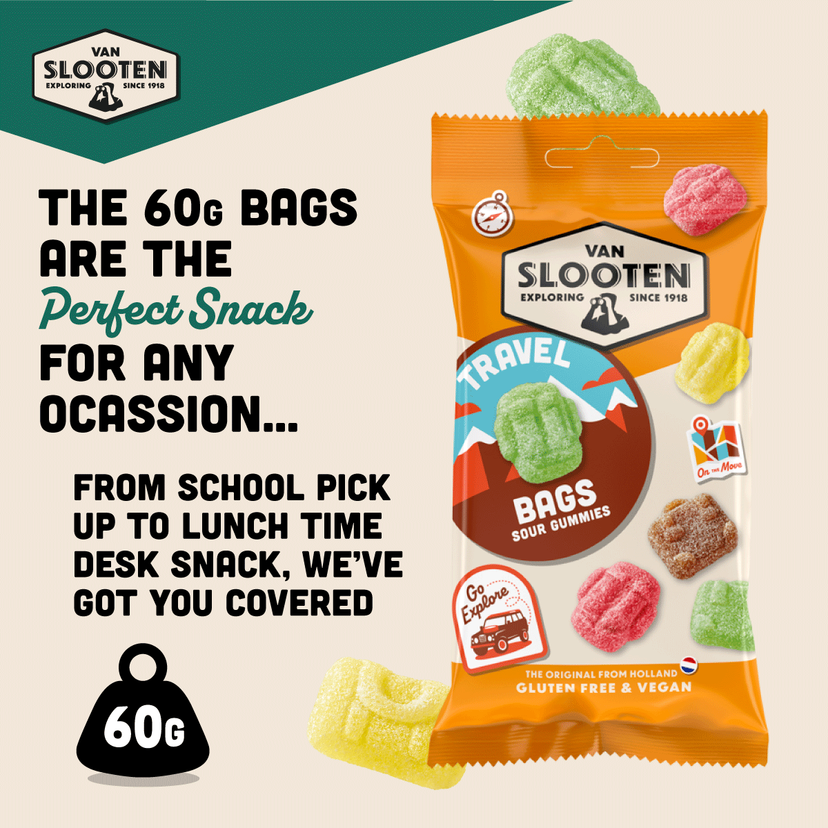 Van Slooten – wholesale Gummy – Van Slooten Travel Bags Sour Winegums 60g x48 2