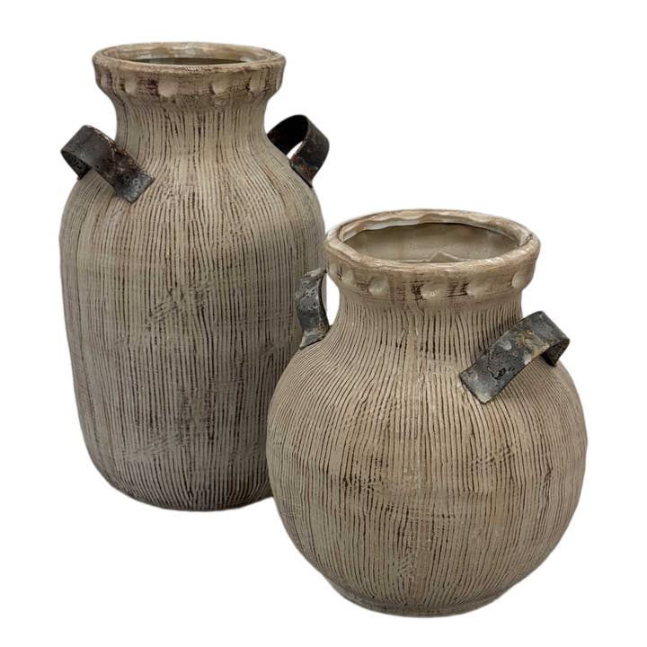 Galt International Company - Wholesale Vase - Rustic Ceramic Vase with Metal Handles 7