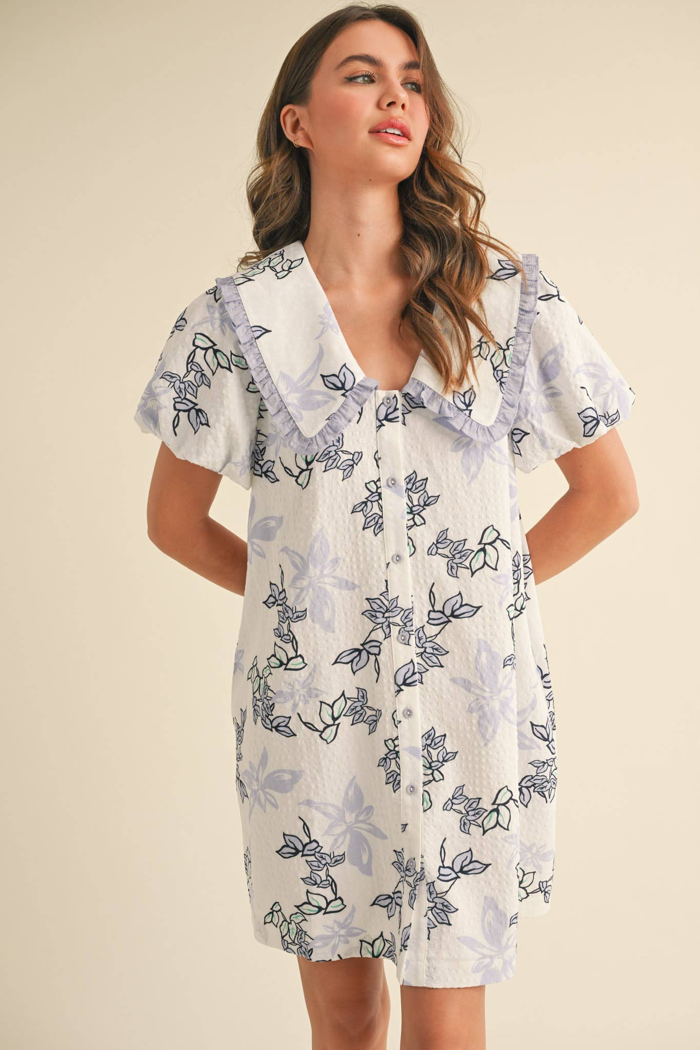 &MERCI - Wholesale Dress - Women's - DOLL COLLAR BUTTON DOWN FLORAL MINI DRESS MDR387920