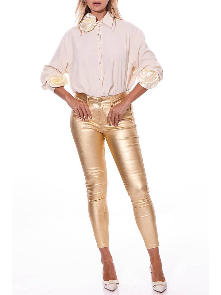 ROUSSEAU - Wholesale Pants - Women's - METALLIC SKINNY FIT PANTS WITH POCKETS
