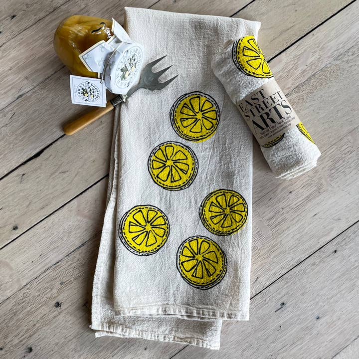 Screen Printed Lemon Flour Sack Towel for wholesale by East Street Arts