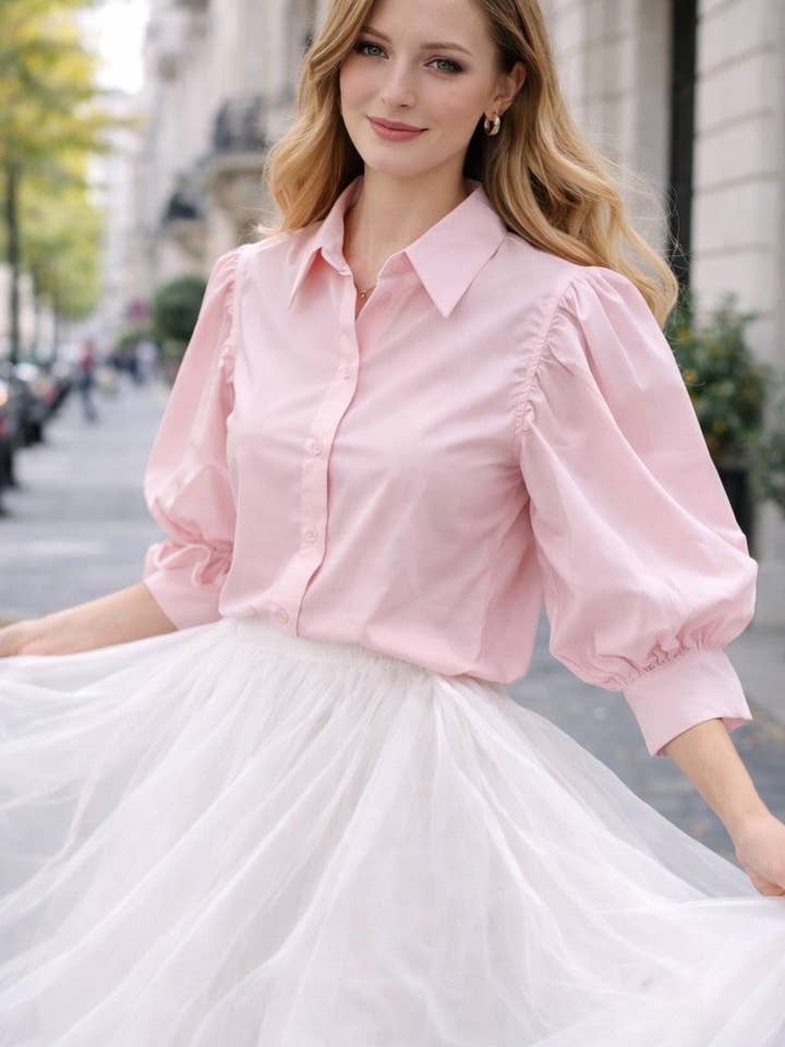 Short puff sleeve cotton shirt - Orice for wholesale by Orice