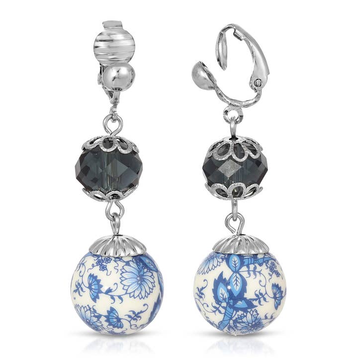 1928 Jewelry Blue Willow Donkerblauw en Kralen Drop Clip On voor wholesale door 1928 Jewelry
