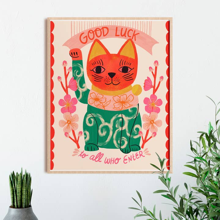 Dream Folk Studio - Wholesale Art Print - Lucky Cat Art Print - Maneki Neko - Japanese Cat2