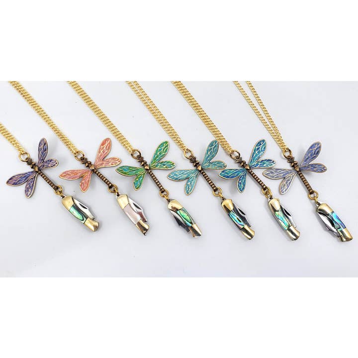 Halskette mit Libellenmesser, massive Messingkette, handbemalt für den Großhandel von Terra Tokens