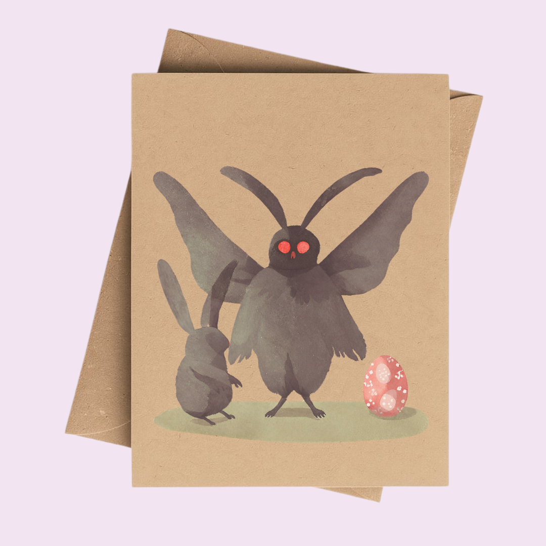 Cryptic Paper Co. - Wholesale Easter Card - Vintage Creepy Easter Bunny Notecard on Kraft Paper1