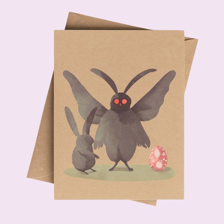 Cryptic Paper Co. - Wholesale Easter Card - Vintage Creepy Easter Bunny Notecard on Kraft Paper1