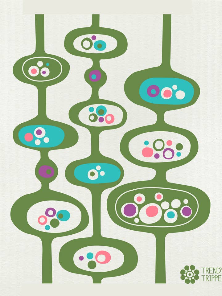 MCM Pods Green + Turquoise Swedish Dishcloth on Natural for wholesale by Trendy Tripper