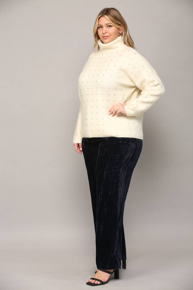 CREMA MAGLIONE A COLLO ALTO IMPREZIOSITO DA STRASS FW9411P in vendita all'ingrosso su Faire7