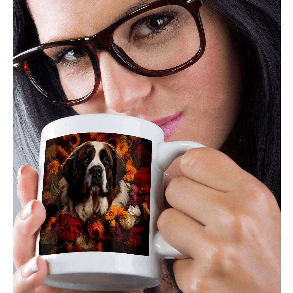 3dRose – wholesale Coffee mug – 3dRose, St. Bernard with floral background, Mug9