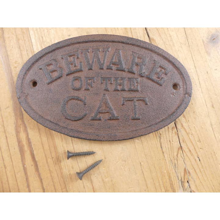 CAST IRON BEWARE OF THE CAT SIGN for wholesale by Midwest Craft House