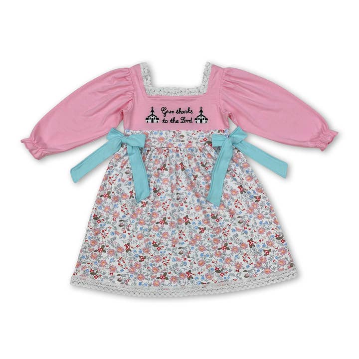 Yawoo Garments - Wholesale Dress - Kids - Give thanks to the lord pink floral baby girls dresses