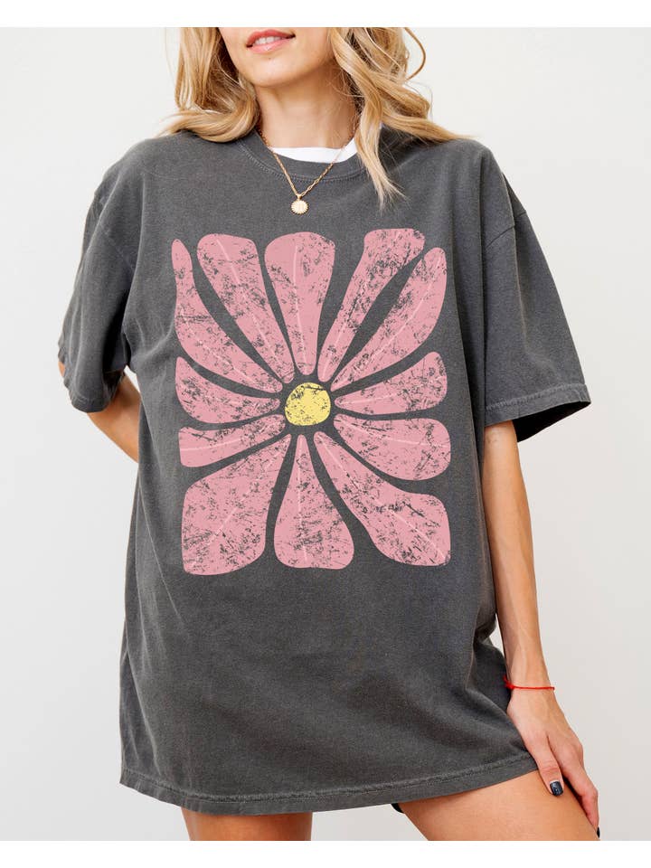 Refinery Number One LLC - Vente Tunique – femme - Fleur abstraite, motif floral bohème, chemise d'été et de nature6