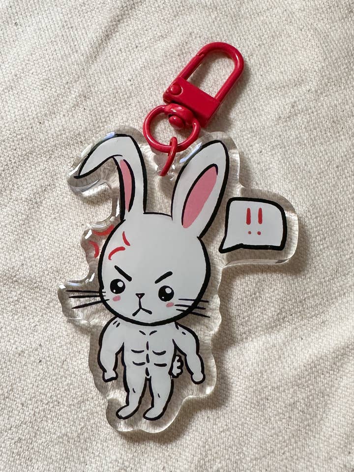 Angry Buff Bunny Acrylic Keychain for wholesale by LeudlesDoodles