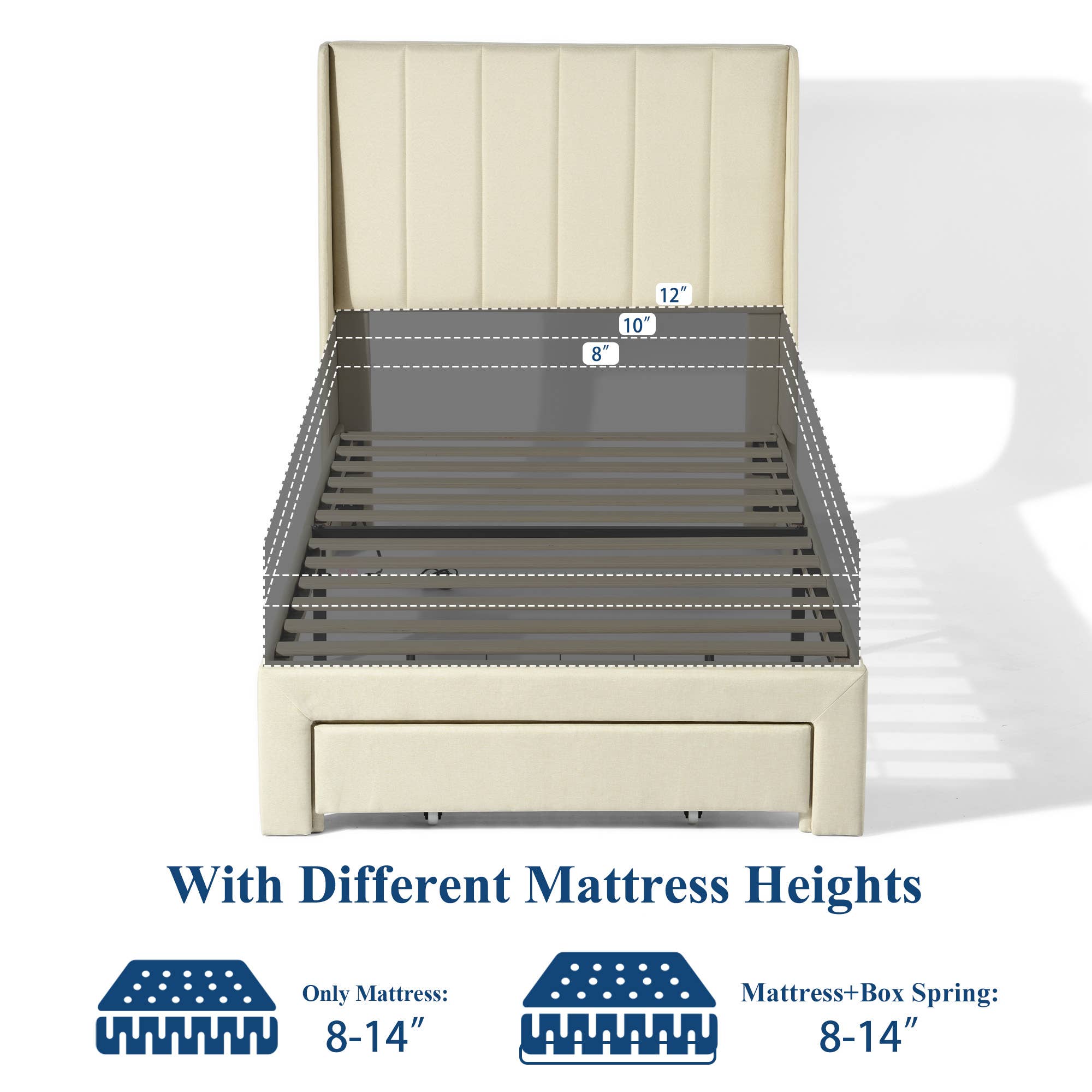 39F Inc. - Wholesale Bed - Twin Size Upholstered Platform Bed Frame w Drawer &USB5