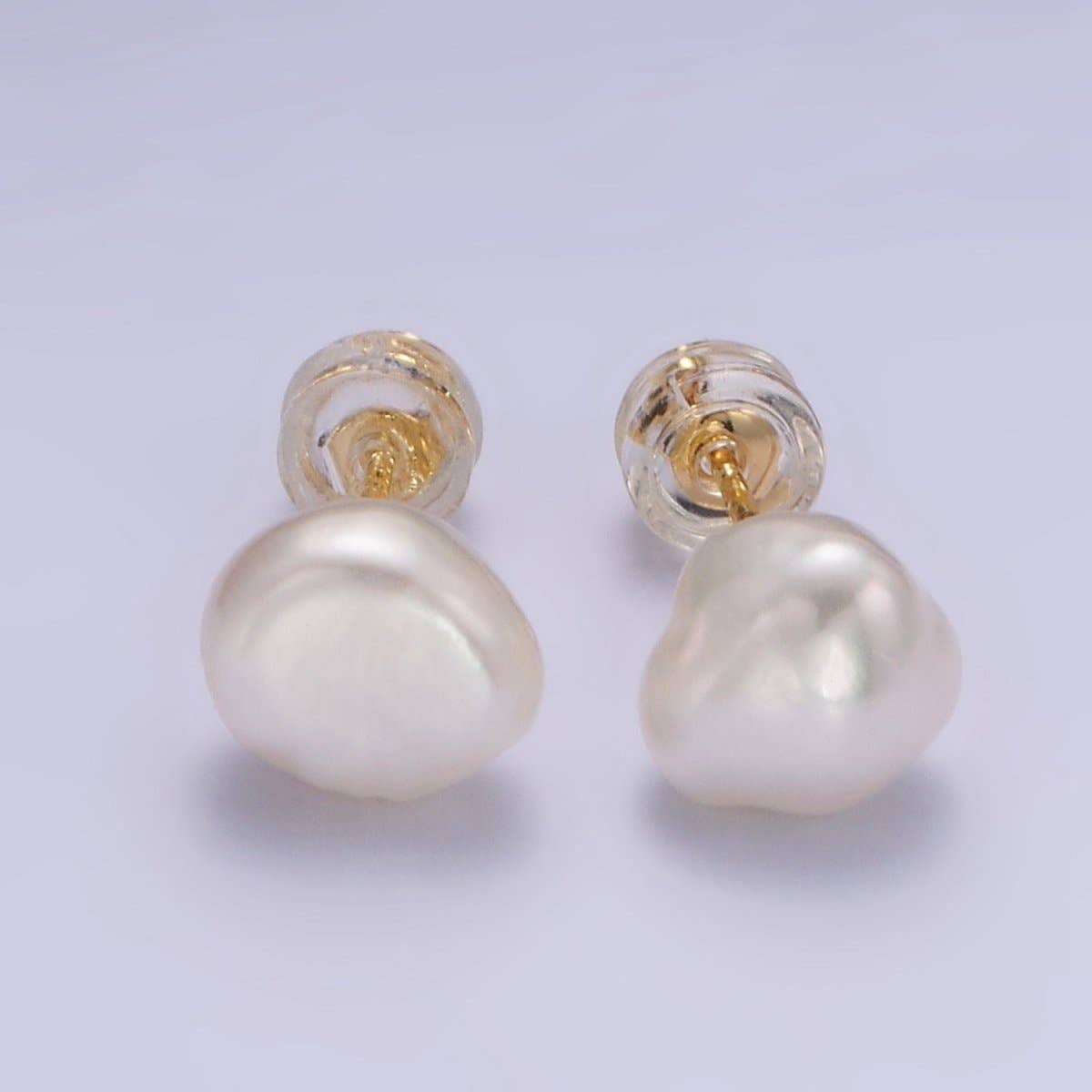 Aim Eternal - Wholesale Stud/Post Earrings - 16K Gold Filled White Baroque Freshwater Pearl Stud Earrings | AB11930
