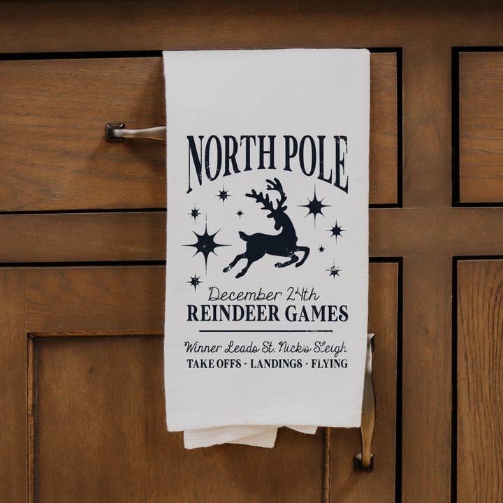 Kendrick Home - Wholesale Tea Towel - North Pole Reindeer Games Towel
