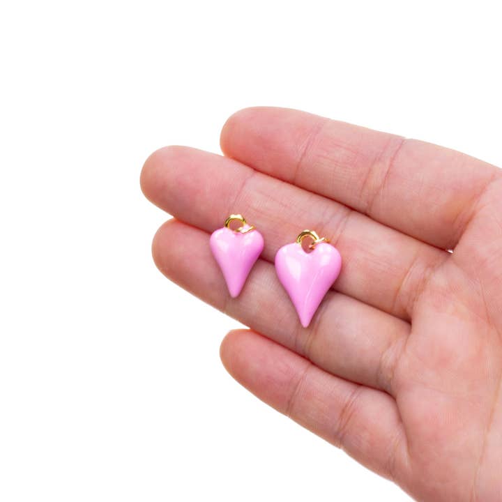 Jewel Pledge - Wholesale Individual Charm/Pendant - Pink Puff Heart Charm for Necklace, Valentine's gift,CPG23814