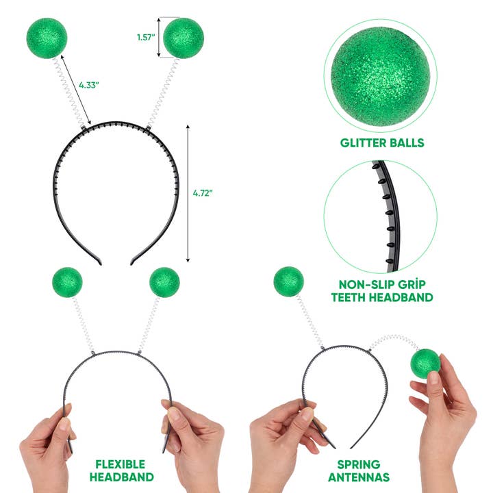 Funcredible - Wholesale Costume - Women's - Green Alien Headband with Glitter - Alien Accessories (2pcs)