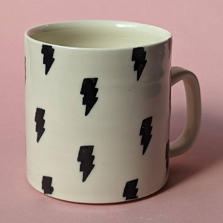 Black and White Lightning Bolt Mug for wholesale by City in Bloom Ceramics