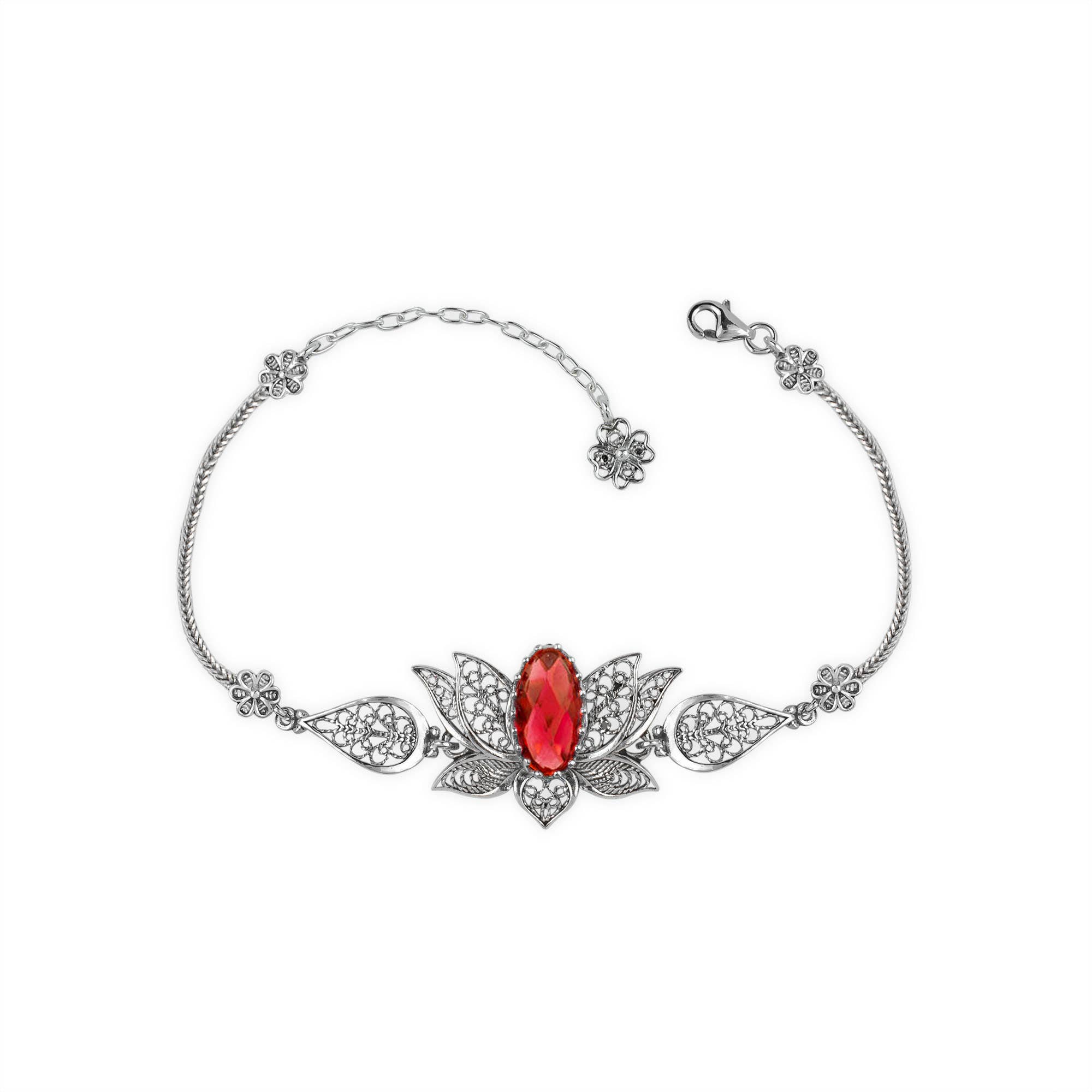 Filigranist Jewelry - Wholesale Link & Chain Bracelet - Multi Gemstone Women Silver Lotus Flower Link Bracelet13