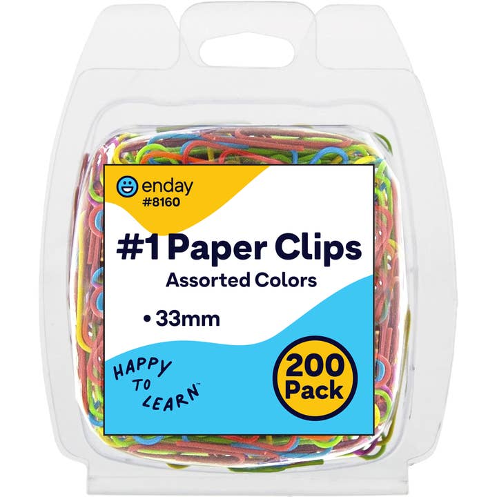 Paper Clips 33Mm Colored 200 Pack for wholesale by enday