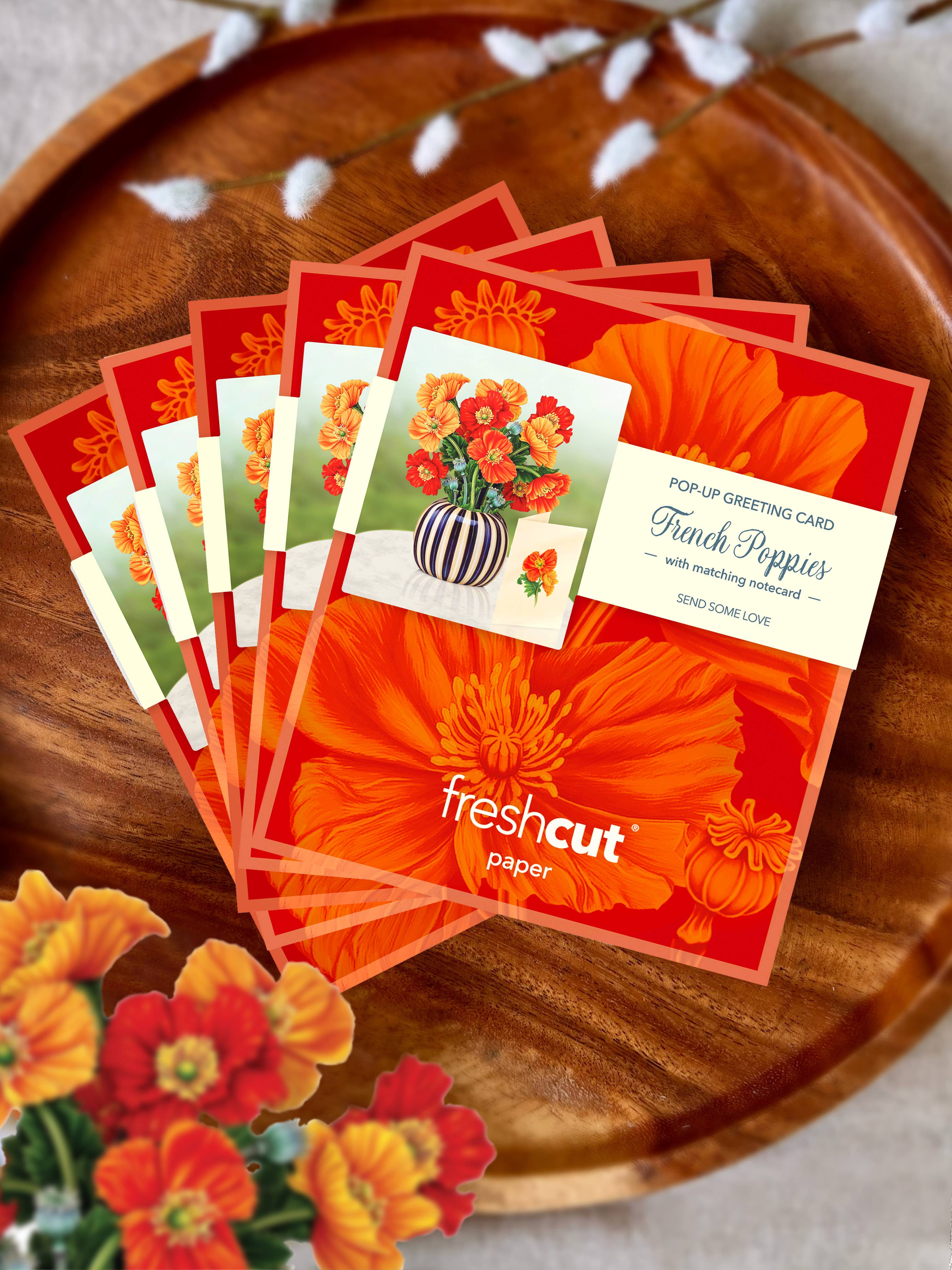 FreshCut Paper LLC - Wholesale Everyday Greeting Card - Mini French Poppies (10 Pop-up Greeting Cards)4