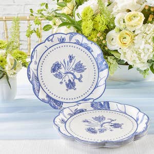 EcoQuality 6 inch Round White Plastic Plates with Antique Gold Floral Design 90 Guests EcoQuality