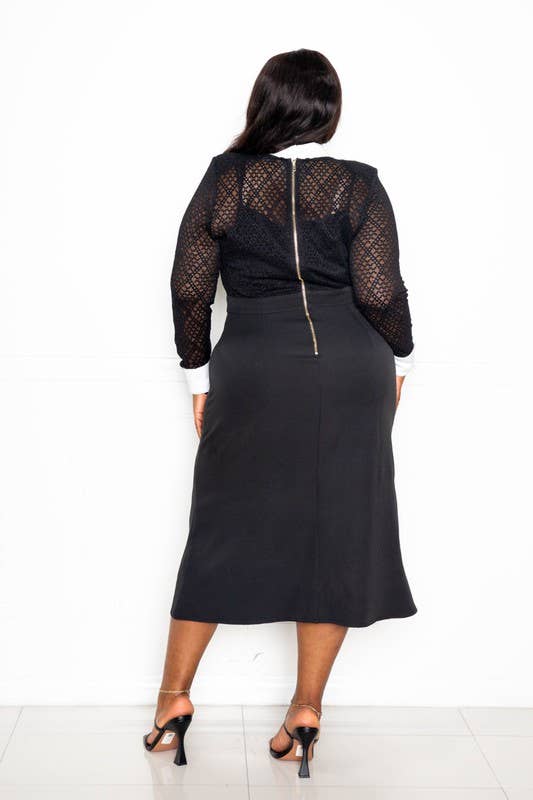 Noir ROBE MIDI EN DENTELLE À COL en vente sur Faire1