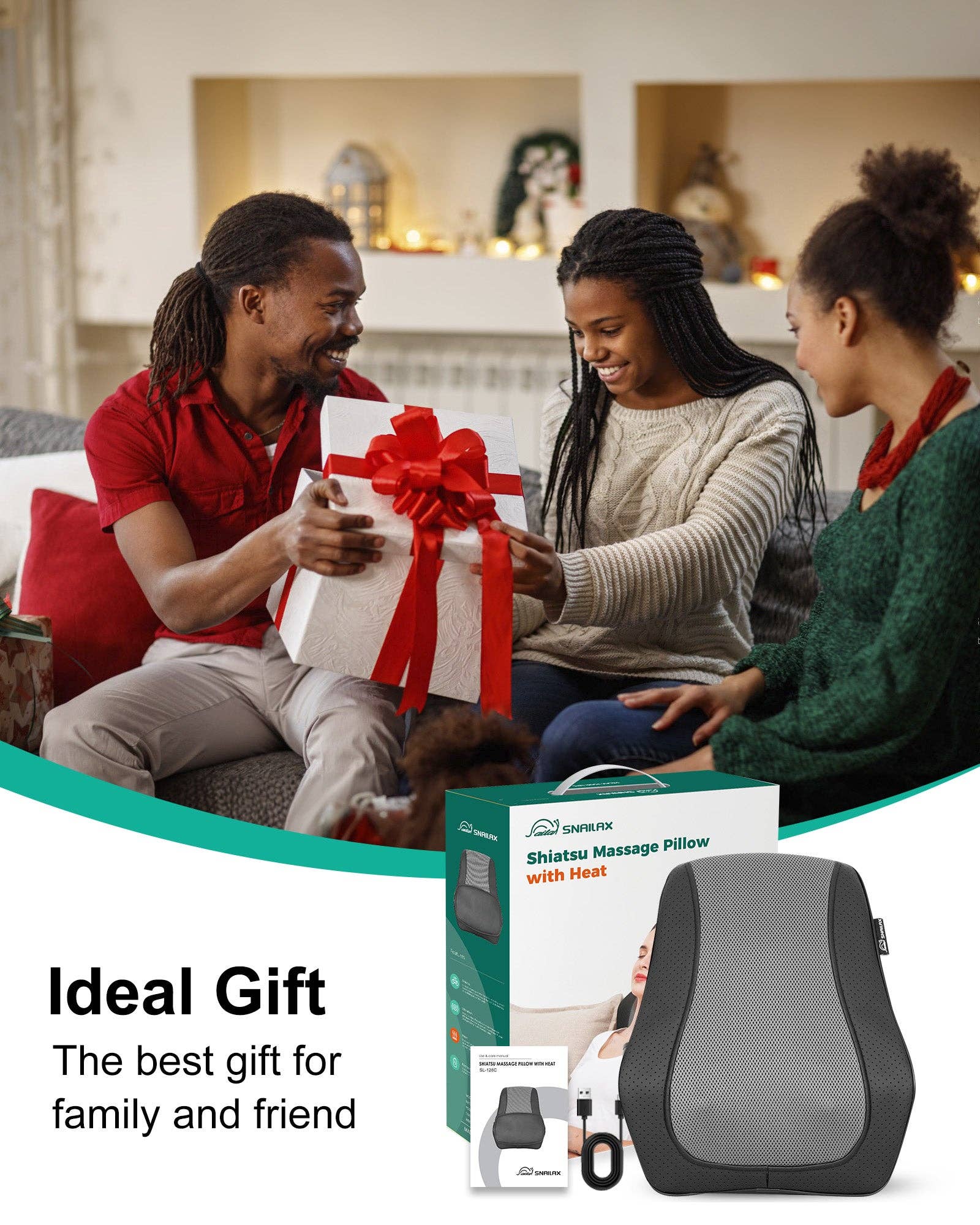 SNAILAX - Wholesale Body Massager - Shiatsu Neck Massager with Heat & Vibration, Back Neck Shoulder Massager for Pain Relief Deep Tissue, 4D Kneading Back Massage Pillow, Rechargeable Portable Massage8